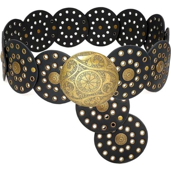 Wide Disc Western Leather Waist Belt Boho Cowgirl Concho Rodeo Texas Ranch Horse - Picture 7 of 7